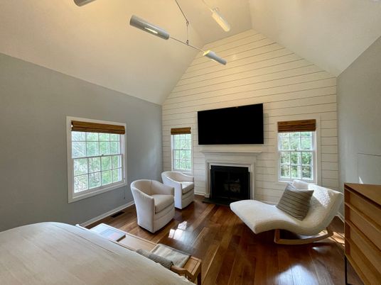 Bedroom, Fireplace, Interior, Wood Texture Flooring