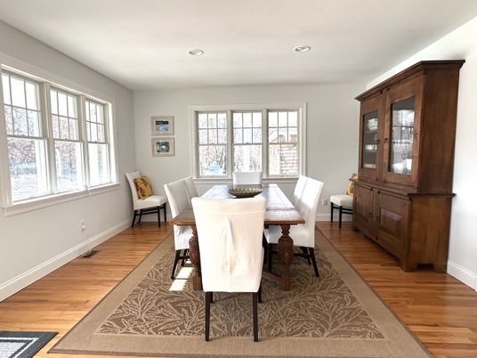 Dining room, Interior, Recessed Lighting, Wood Texture Flooring