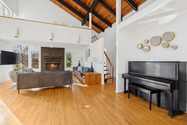 Fireplace, Interior, Living room, Piano, Wooden Beams, Wooden Ceilings, Wood Texture Flooring