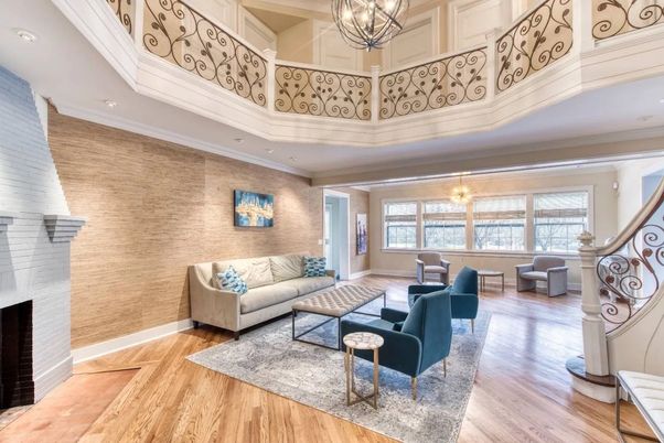 Chandelier, Fireplace, Interior, Living room, Pendant Lights, Recessed Lighting, Wood Texture Flooring