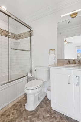 Bathroom, Glass Shower, Interior, Wood Texture Flooring