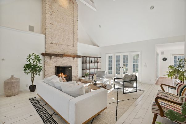 Fireplace, Interior, Living room, Stone Walls, Wood Texture Flooring
