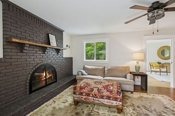 Fireplace, Interior, Living room, Stone Walls, Wood Texture Flooring