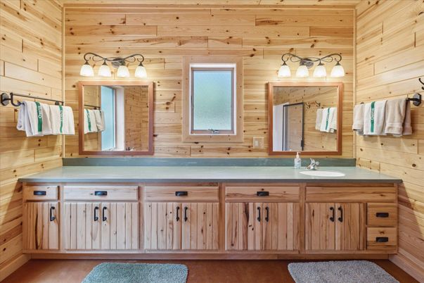 Bathroom, Dual Sink Vanities, Interior, Wooden Ceilings, Wooden Walls