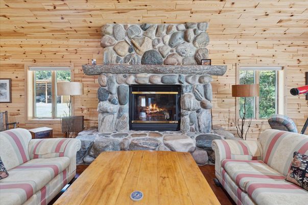 Fireplace, Interior, Living room, Stone Walls, Wooden Ceilings, Wood Texture Flooring, Wooden Walls
