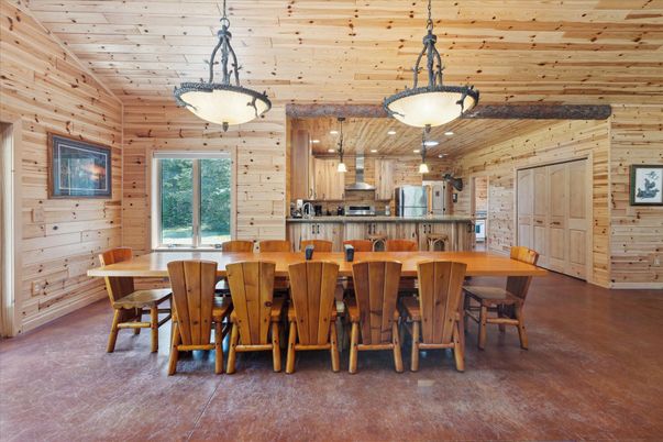 Dining room, Interior, Kitchen, Pendant Lights, Wooden Ceilings, Wooden Walls