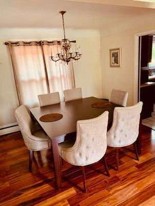 Chandelier, Dining room, Interior, Wood Texture Flooring