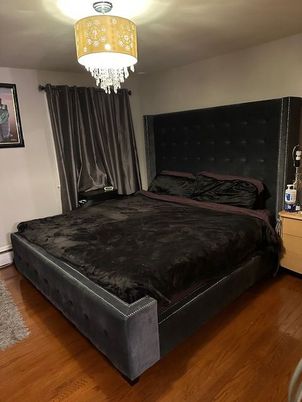 Bedroom, Chandelier, Interior, Wood Texture Flooring