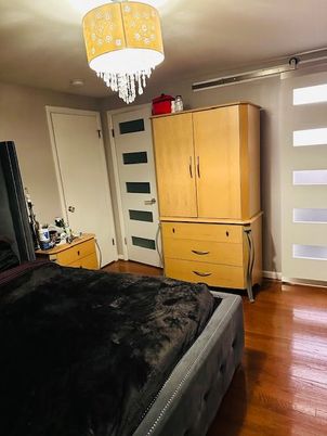 Bedroom, Chandelier, Interior, Wood Texture Flooring