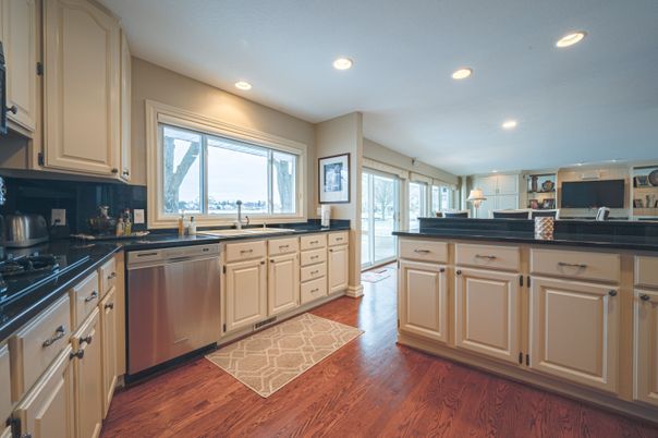 Interior, Kitchen, Recessed Lighting, Wood Texture Flooring