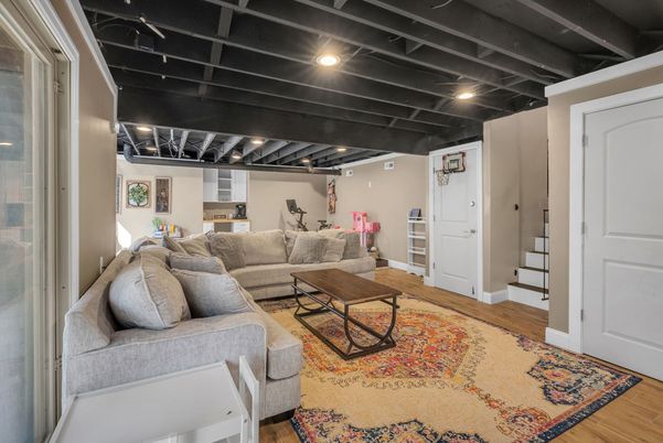 Interior, Living room, Recessed Lighting, Wood Texture Flooring