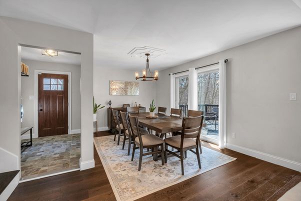 Chandelier, Dining room, Interior, Wood Texture Flooring