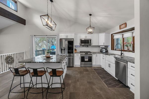 Interior, Kitchen, Pendant Lights, Stainless Steel Appliances, Wooden Beams