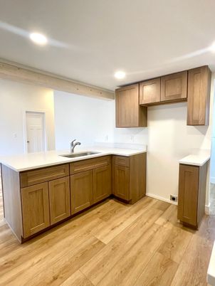 Interior, Kitchen, Recessed Lighting, Wood Texture Flooring