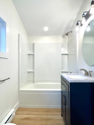 Bathroom, Interior, Recessed Lighting, Wood Texture Flooring