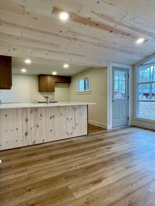 Empty room, Interior, Kitchen, Recessed Lighting, Wooden Ceilings, Wood Texture Flooring