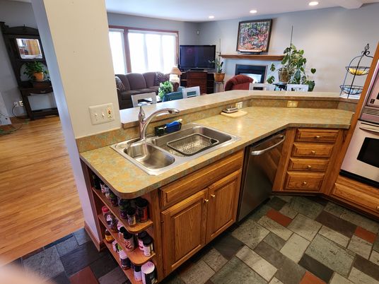Interior, Kitchen, Living room, Recessed Lighting, Stainless Steel Appliances, Wood Texture Flooring