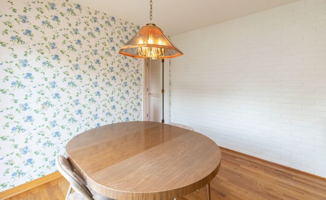 Dining room, Interior, Pendant Lights, Wood Texture Flooring