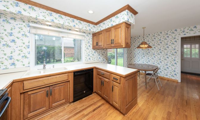 Interior, Kitchen, Pendant Lights, Recessed Lighting, Wood Texture Flooring