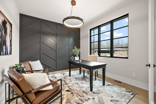 Home Office, Interior, Pendant Lights, Wood Texture Flooring