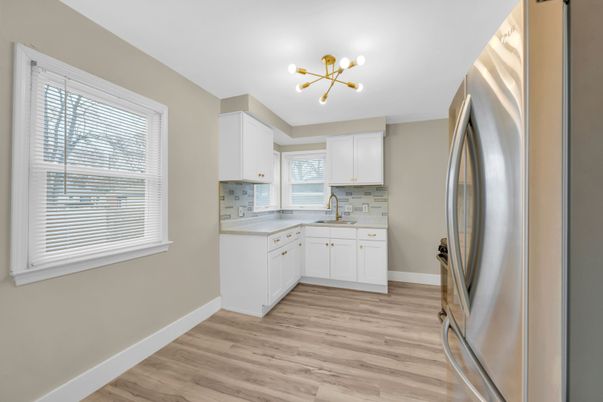 Interior, Kitchen, Pendant Lights, Stainless Steel Appliances, Wood Texture Flooring