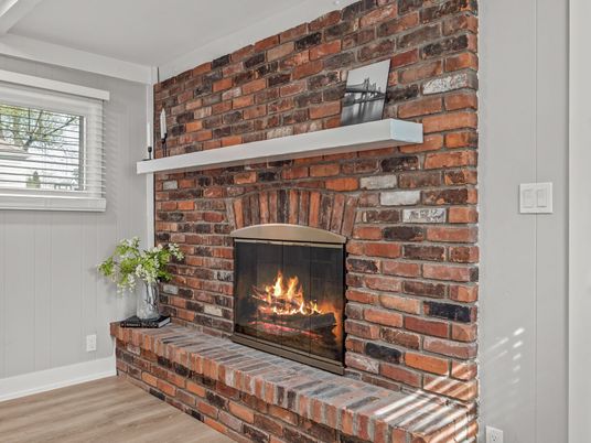 Fireplace, Interior, Stone Walls, Wood Texture Flooring