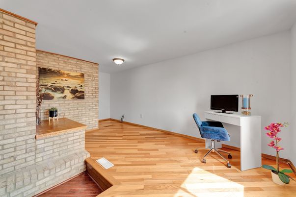 Home Office, Interior, Stone Walls, Wood Texture Flooring
