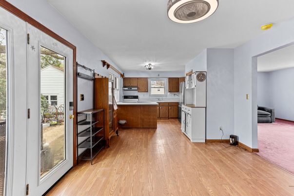 Interior, Kitchen, Stainless Steel Appliances, Wood Texture Flooring