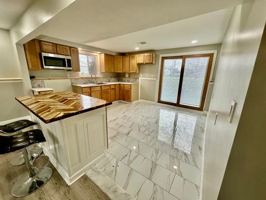 Interior, Kitchen, Marble, Recessed Lighting, Stainless Steel Appliances