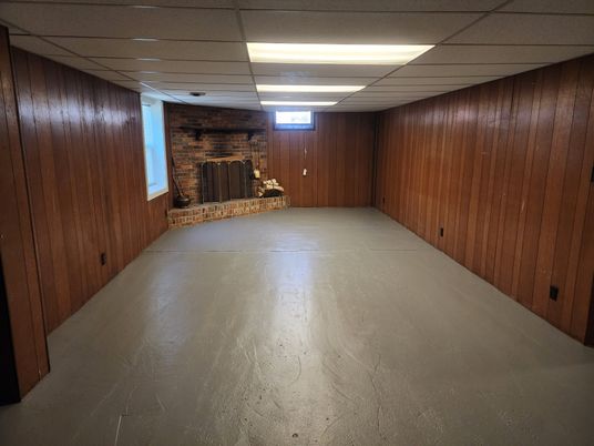 Empty room, Fireplace, Interior, Stone Walls, Wooden Walls