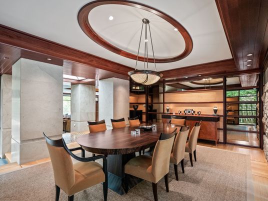Chandelier, Dining room, Interior, Pendant Lights, Recessed Lighting, Wood Texture Flooring