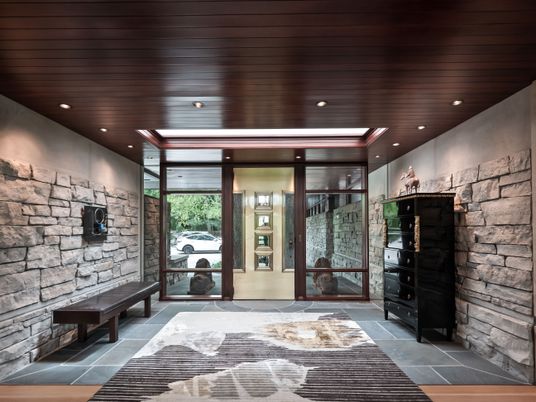 Interior, Recessed Lighting, Stone Walls, Wooden Ceilings