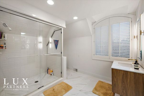 Bathroom, Glass Shower, Interior, Marble, Recessed Lighting