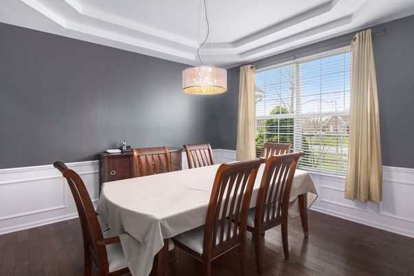 Dining room, Interior, Pendant Lights, Wood Texture Flooring