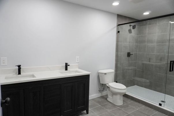 Bathroom, Dual Sink Vanities, Glass Shower, Interior, Recessed Lighting