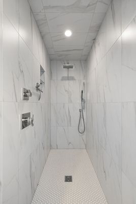 Bathroom, Interior, Marble Walls, Recessed Lighting