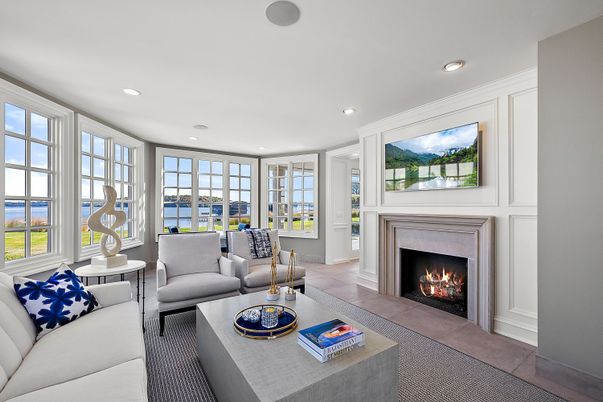 Fireplace, Interior, Living room, Recessed Lighting, Water