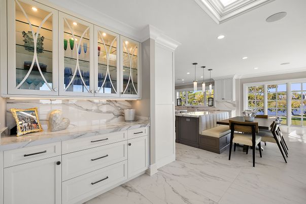 Dining room, Interior, Kitchen, Marble, Pendant Lights, Recessed Lighting