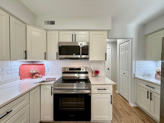 Interior, Kitchen, Stainless Steel Appliances, Wood Texture Flooring
