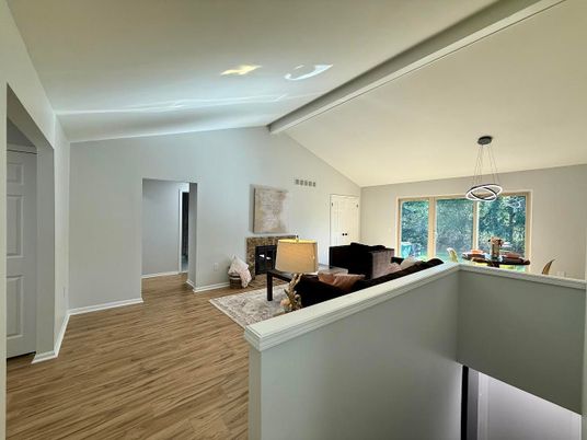 Interior, Living room, Pendant Lights, Wood Texture Flooring