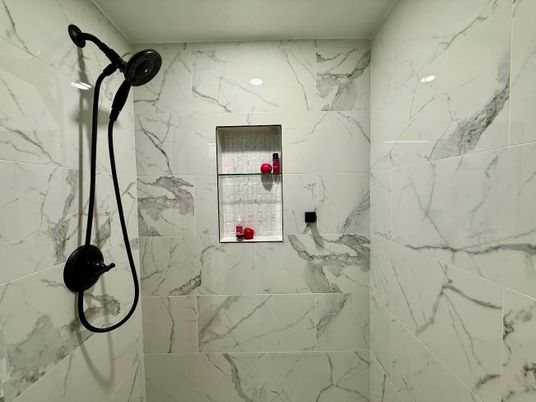 Bathroom, Interior, Marble Walls, Recessed Lighting