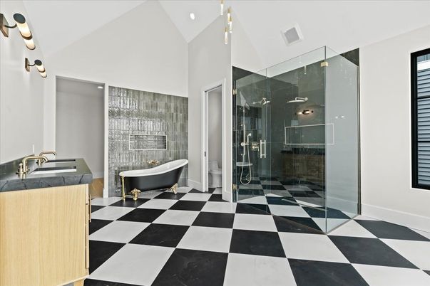 Bathroom, Glass Shower, Interior, Recessed Lighting