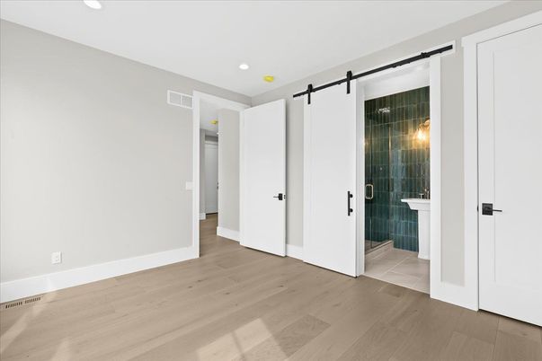 Bathroom, Empty room, Interior, Recessed Lighting, Wood Texture Flooring