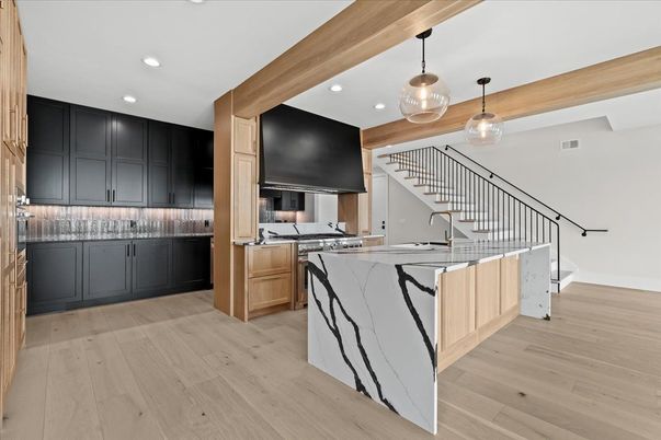 Interior, Kitchen, Pendant Lights, Recessed Lighting, Wood Texture Flooring