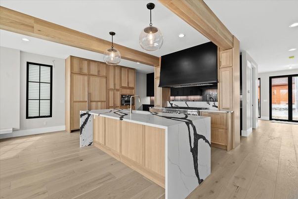 Interior, Kitchen, Pendant Lights, Recessed Lighting, Wood Texture Flooring