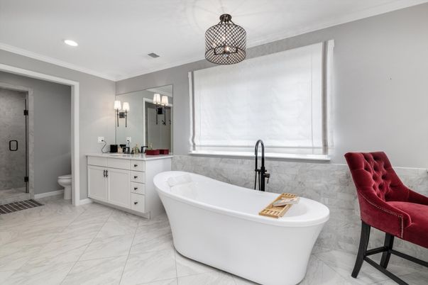 Bathroom, Dual Sink Vanities, Free Standing Baths, Glass Shower, Interior, Marble, Recessed Lighting