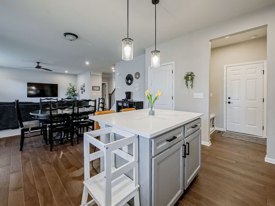 Dining room, Interior, Kitchen, Pendant Lights, Recessed Lighting, Wood Texture Flooring