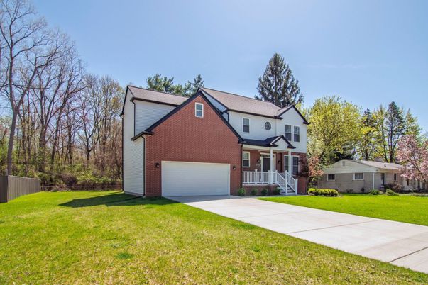 Attached, Backyard, Exterior, Facade, Brick Facade, Farmhouse