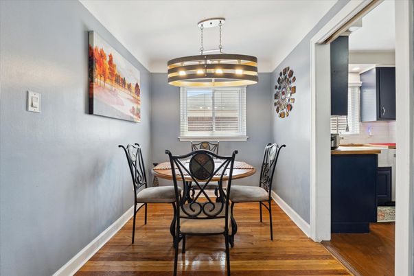 Dining room, Interior, Pendant Lights, Wood Texture Flooring