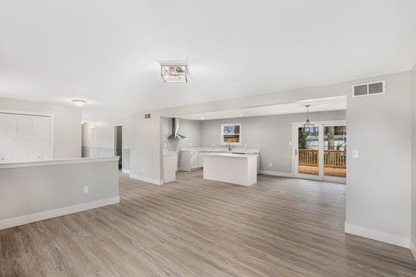 Interior, Kitchen, Pendant Lights, Wood Texture Flooring
